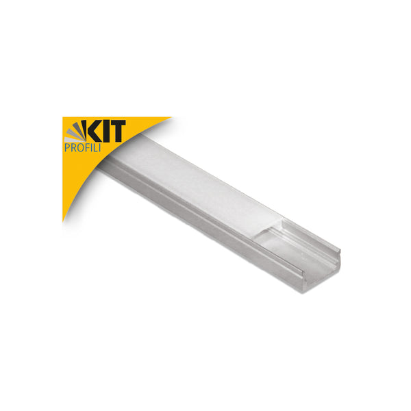 Kit Profilo in Alluminio 2m per Strisce LED con Diffusore Smerigliato, Tappi e Clips (400929)