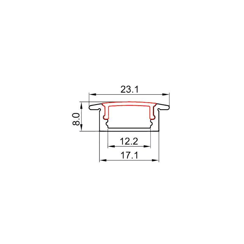 Kit Profilo in Alluminio 2mt per Strisce LED con Diffusore Smerigliato e Tappi (400930)