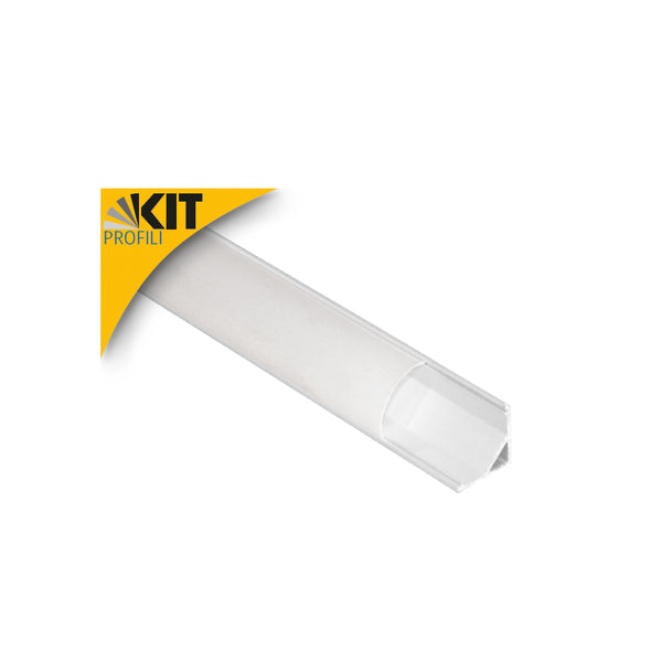 Kit Profilo Bianco Angolare in Alluminio 2mt per Strisce LED con Diffusore Opale, Tappi e Clips (401073)