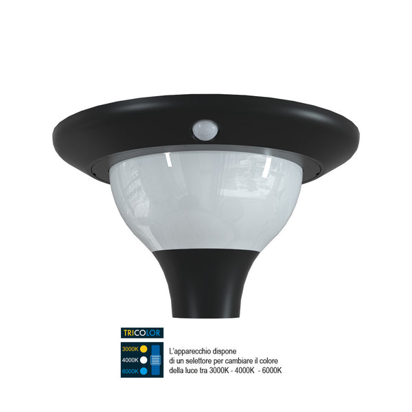 Carmen - Lampione Led ad energia solare - con sensore di movimento - montaggio a palo Ø60 - Tecnologia Tricolor -15W (401143X)